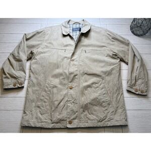 VTG Bugatti Beige Car Coat Jacket Softshell Fabric Outer Shell W Plaid Lining 52